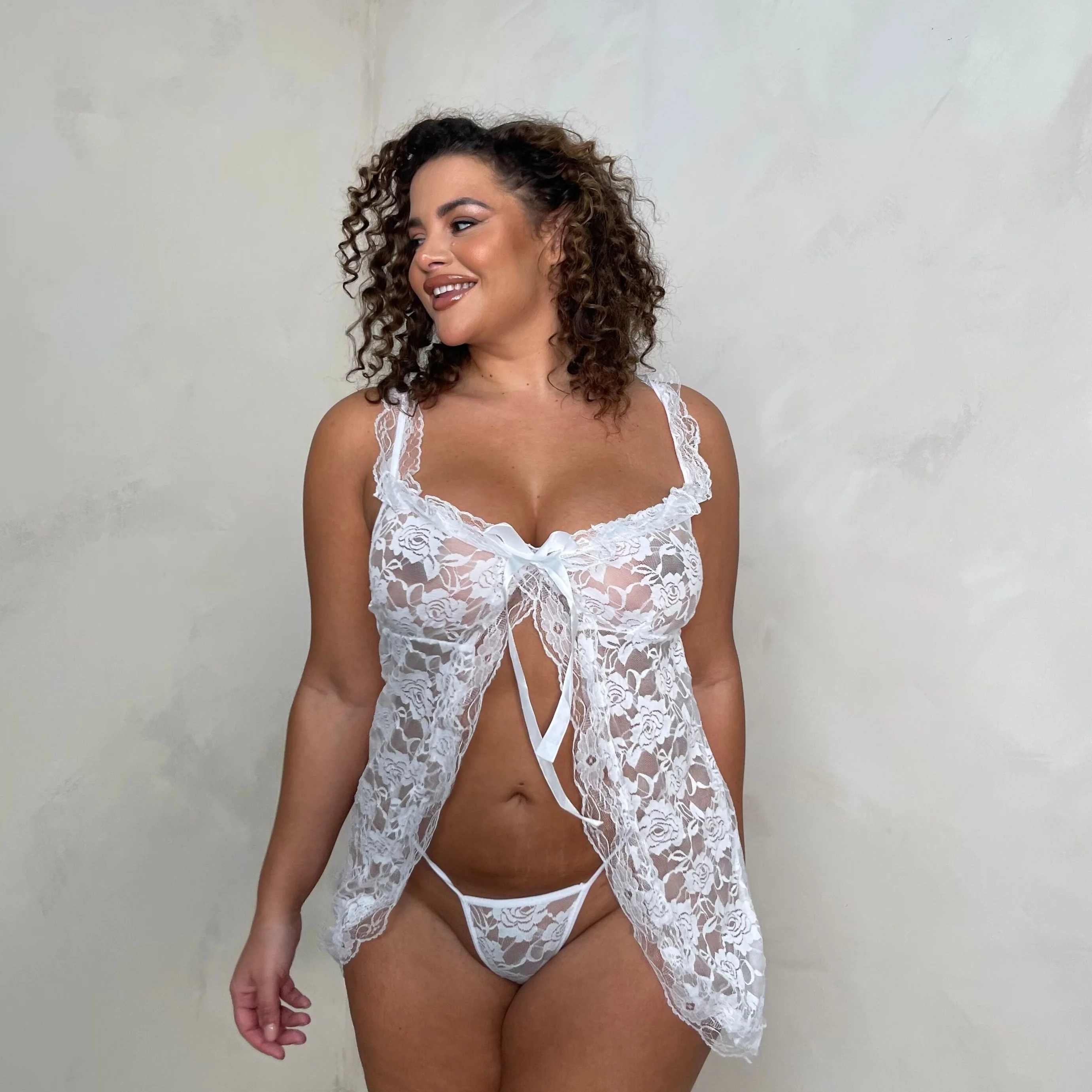 Esme Full Lace Open Front Babydoll & Tie Side Knickers - Image 3